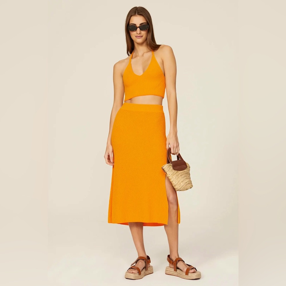 Rag & Bone Soleil Ribbed Knit Midi Skirt in Orange Sz S Spring Summer Beach